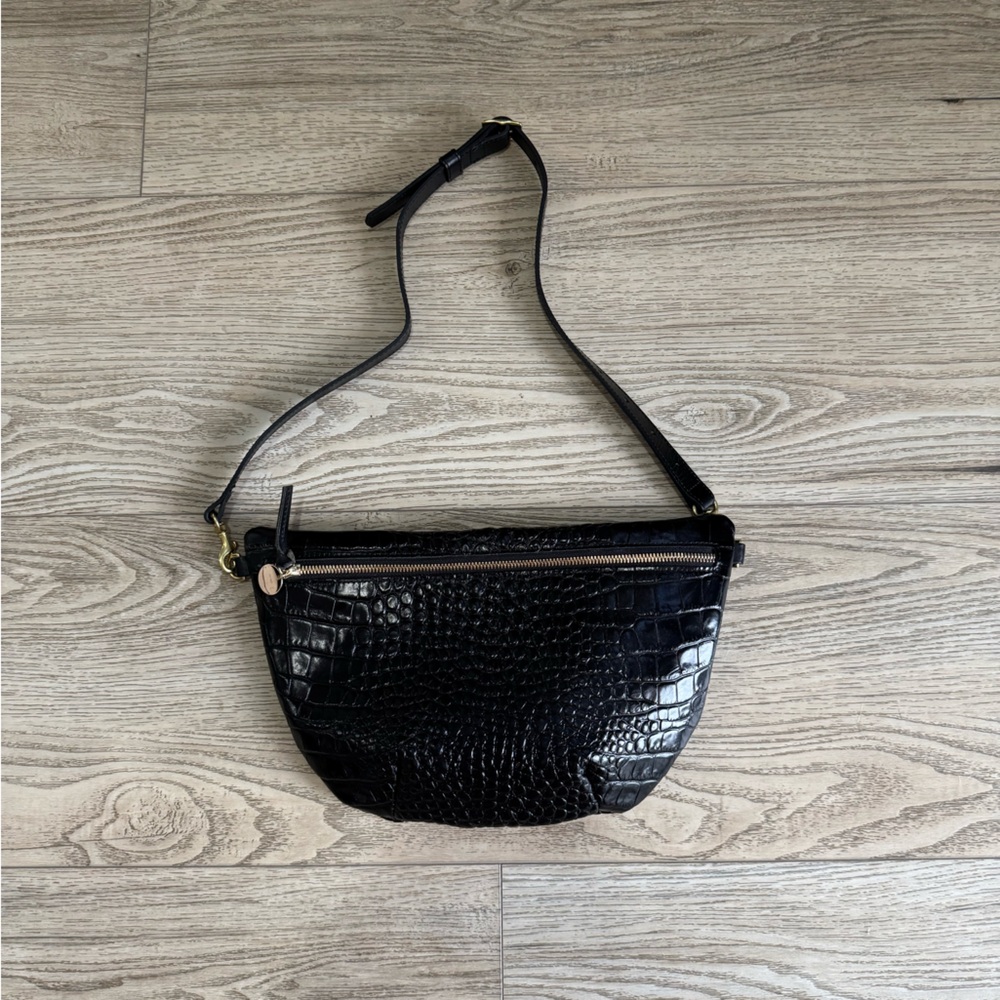 NWOT Clare V Black Croco Grande Fanny